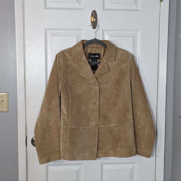 Brandon Thomas Jackets & Blazers - Vintage Y2K Brandon Thomas Genuine Leather Tan Suede Button Down Jacket Size L